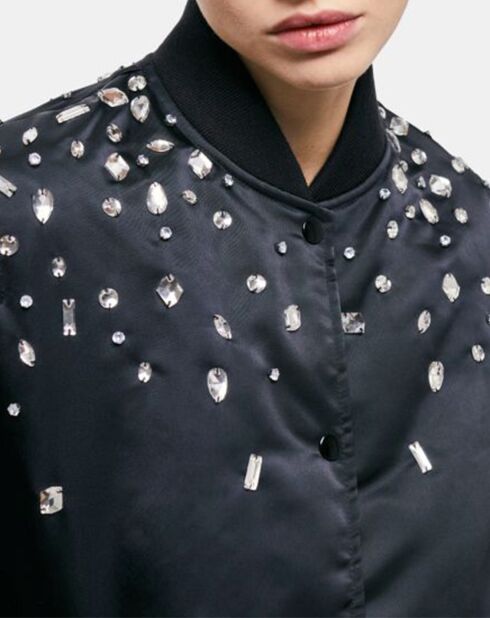 Bombers en Satin avec Perles Strass noir