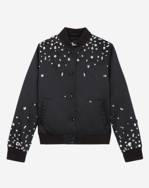 Bombers en Satin avec Perles Strass noir