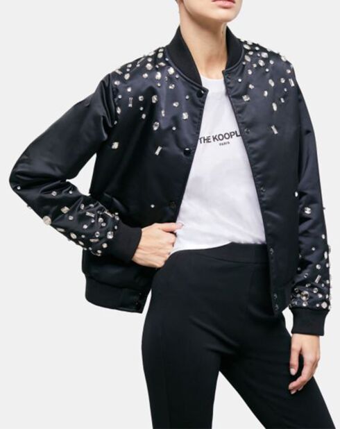Bombers en Satin avec Perles Strass noir