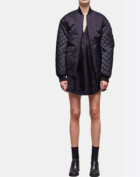 Bombers bi-matière Satin avec Détails Reflective noir