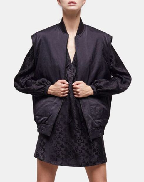 Bombers bi-matière Satin avec Détails Reflective noir