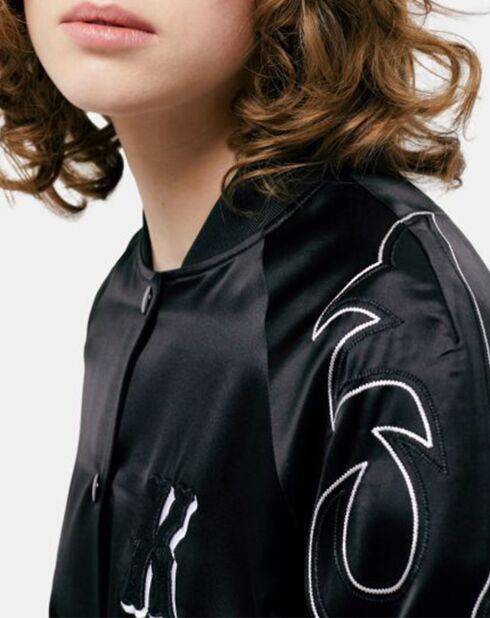 Blouson Bord Cotes à Boutons Pressions et Details Brodés noir