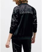 Blouson Bord Cotes à Boutons Pressions et Details Brodés noir