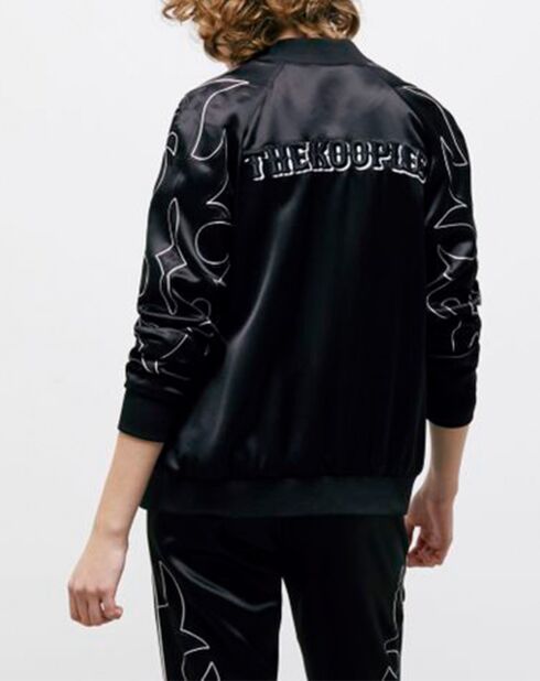 Blouson Bord Cotes à Boutons Pressions et Details Brodés noir