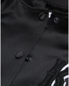 Blouson Bord Cotes à Boutons Pressions et Details Brodés noir