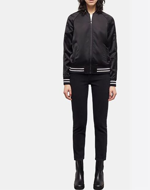 Blouson fin Zippé Détail Rib noir