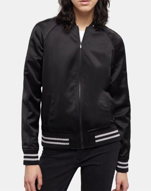 Blouson fin Zippé Détail Rib noir