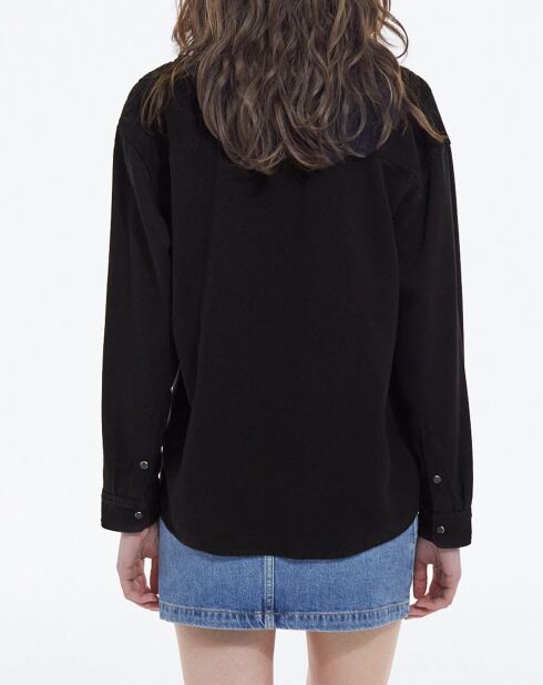 Chemise à manches longues col Mao avec détails de plis noire