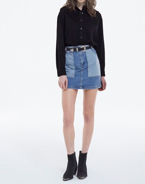 Chemise à manches longues col Mao avec détails de plis noire