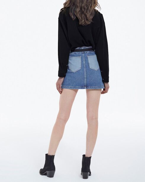 Chemise à manches longues col Mao avec détails de plis noire