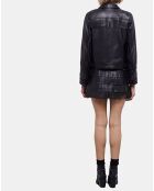 Blouson en Cuir à Franges noir