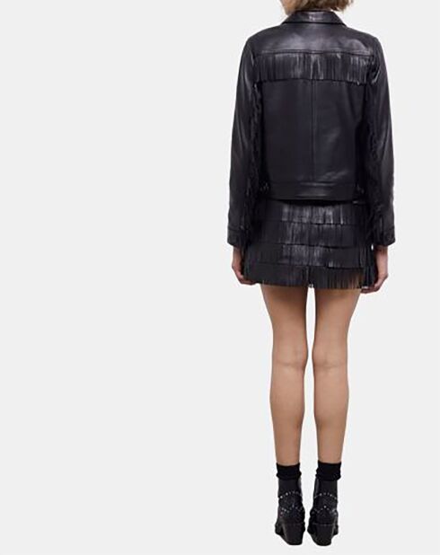 Blouson en Cuir à Franges noir