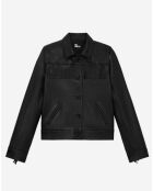 Blouson en Cuir à Franges noir
