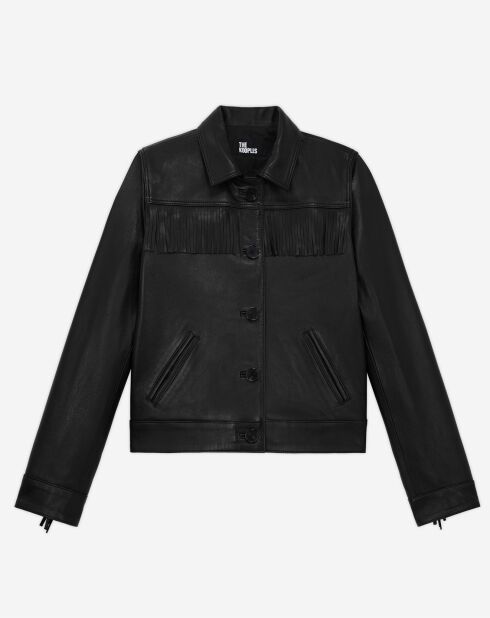 Blouson en Cuir à Franges noir