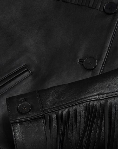 Blouson en Cuir à Franges noir