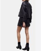 Blouson en Cuir à Franges noir