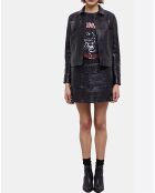 Blouson en Cuir à Franges noir