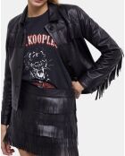 Blouson en Cuir à Franges noir