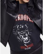 Blouson en Cuir à Franges noir