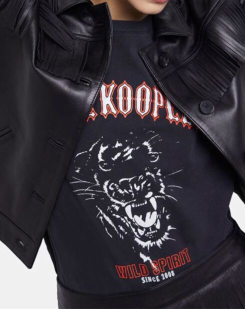 Blouson en Cuir à Franges noir