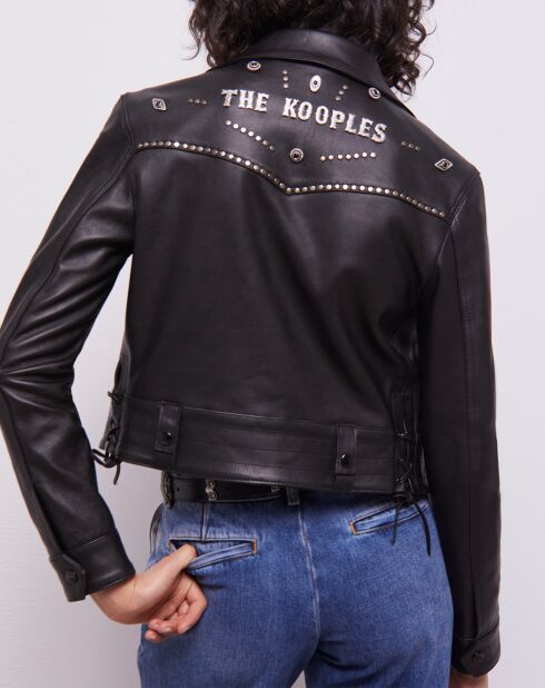 Blouson en Cuir Biker avec Clous noir