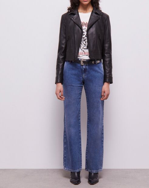 Blouson en Cuir Biker avec Clous noir