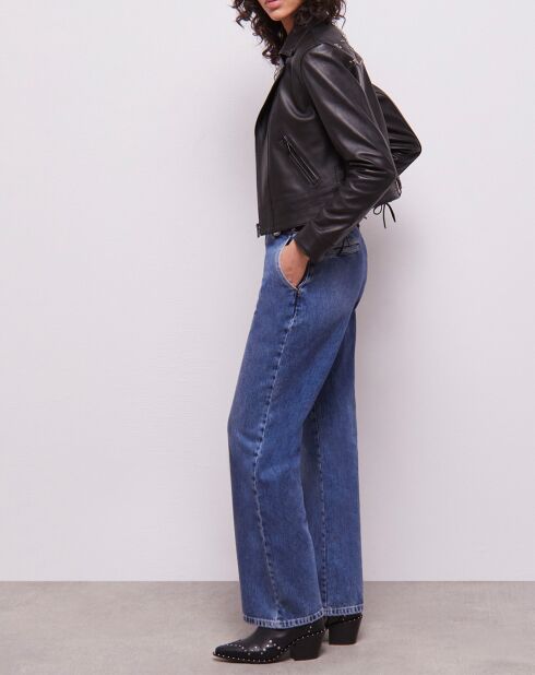 Blouson en Cuir Biker avec Clous noir