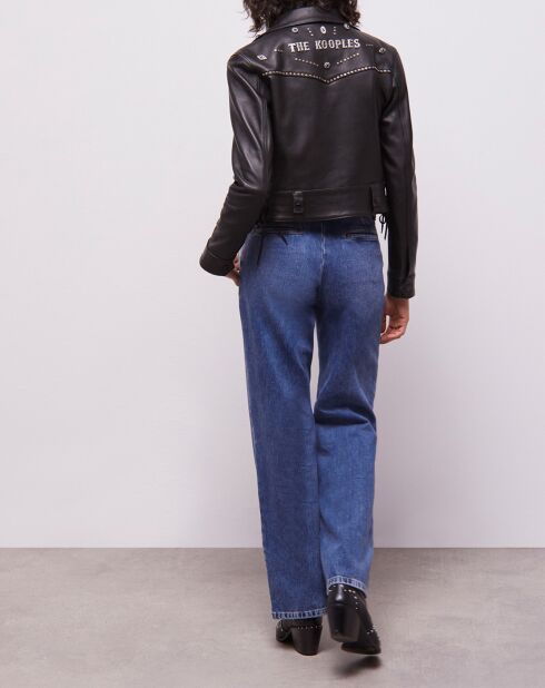 Blouson en Cuir Biker avec Clous noir