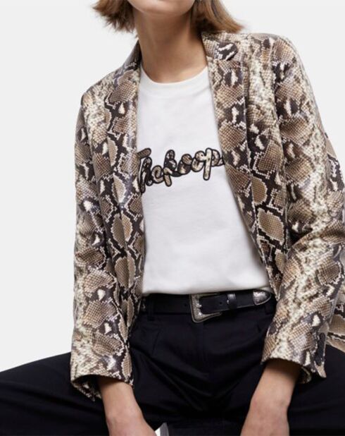 Blazer en Cuir Embossé Python python beige