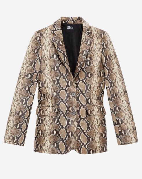 Blazer en Cuir Embossé Python python beige