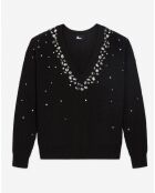 Pull col V avec Bijoux noir