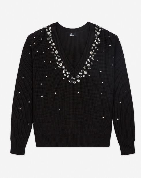 Pull col V avec Bijoux noir