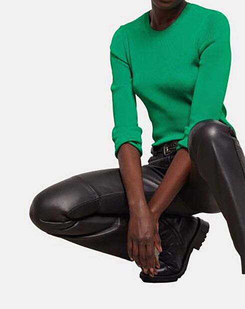 Pull col rond manches longues vert
