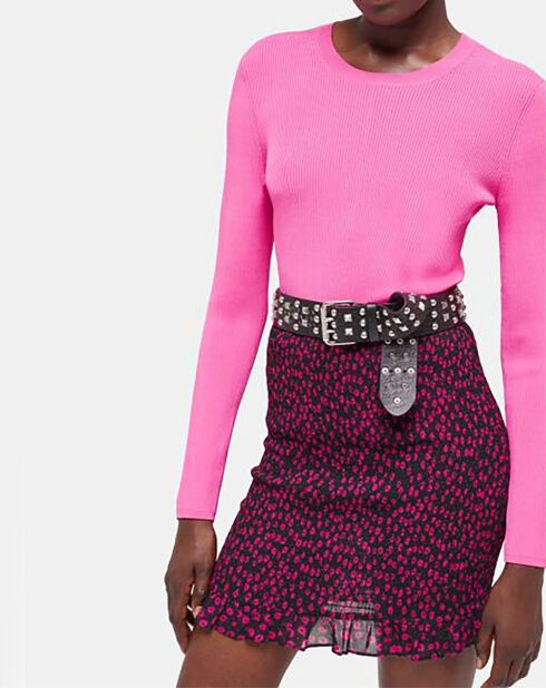 Pull col rond manches longues rose