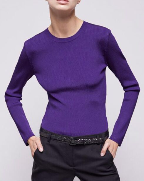 Pull col rond manches longues violet