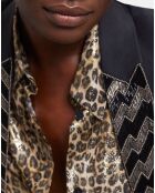 Veste en Laine mélangée Brodée à Revers noire