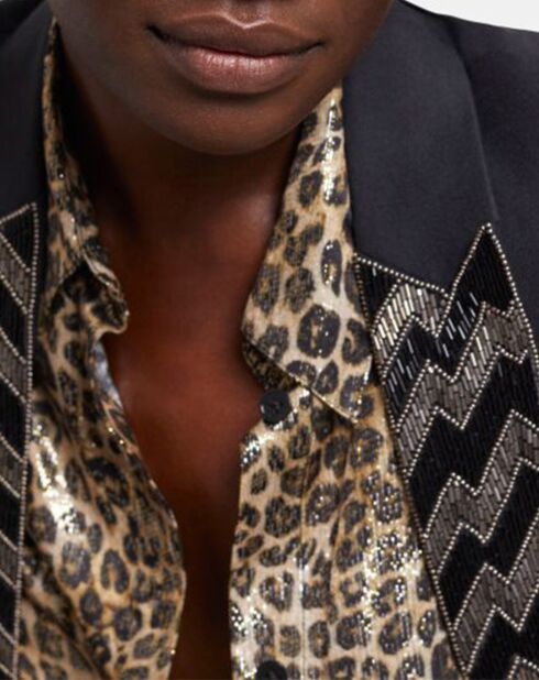 Veste en Laine mélangée Brodée à Revers noire