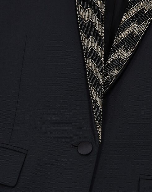 Veste en Laine mélangée Brodée à Revers noire