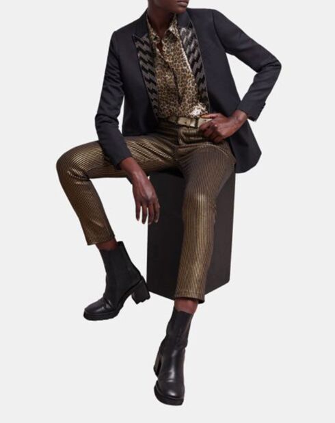 Veste en Laine mélangée Brodée à Revers noire