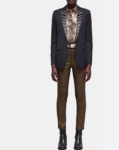 Veste en Laine mélangée Brodée à Revers noire