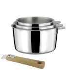 Malice - 3 casseroles 16/18/20cm inox avec poignée effet bois clair
