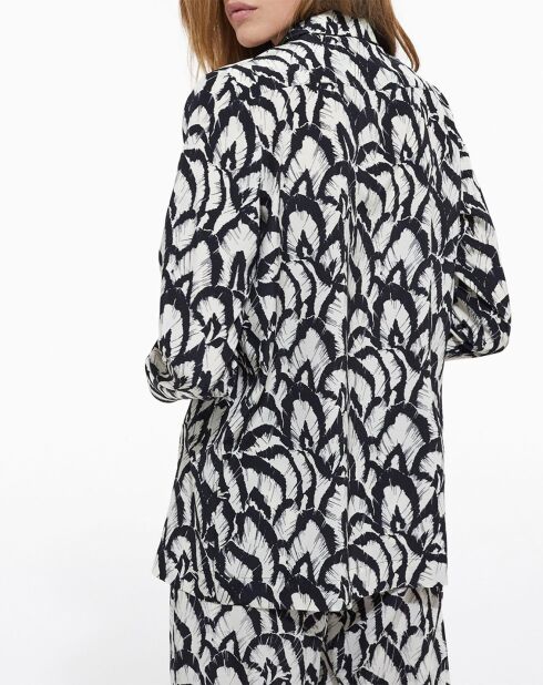 Chemise 100% Soie Fluide blanc cassé/noir