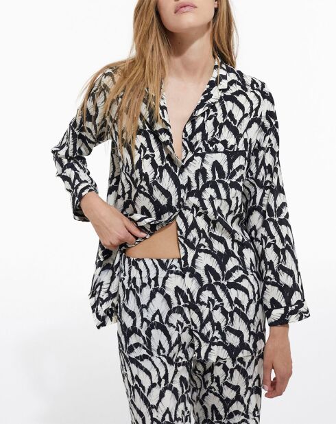 Chemise 100% Soie Fluide blanc cassé/noir