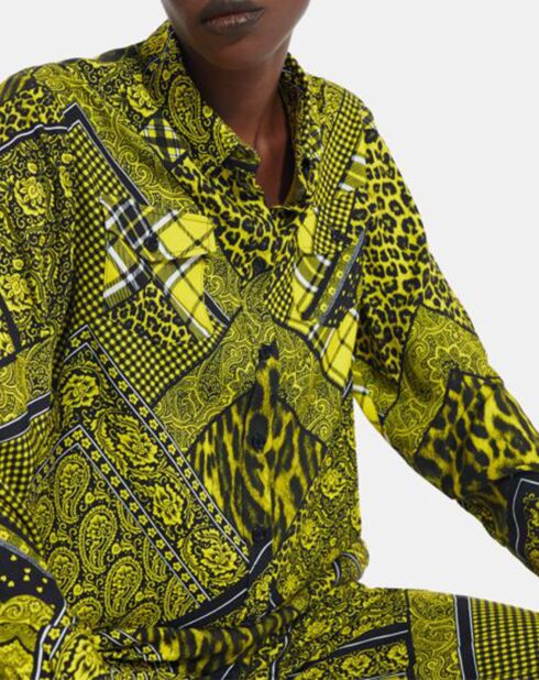 Chemise détail patte Boutonnage noir/jaune