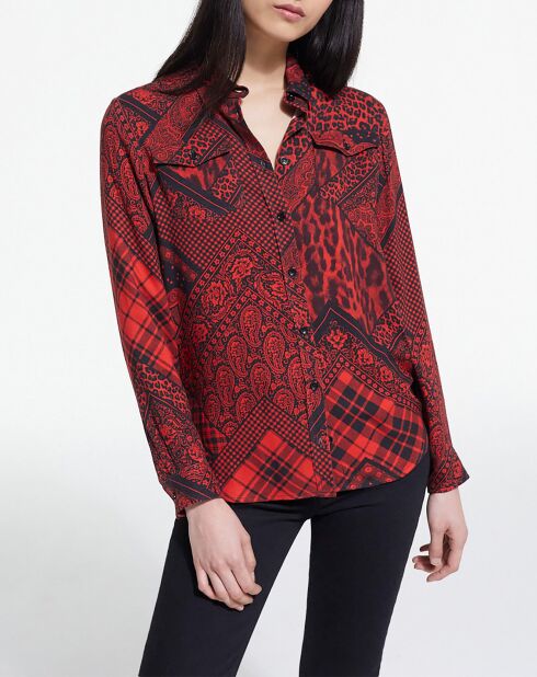 Chemise détail patte Boutonnage rouge/noir