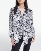 Chemise 100% Soie manches longues Print Romantic Garden noir/blanc
