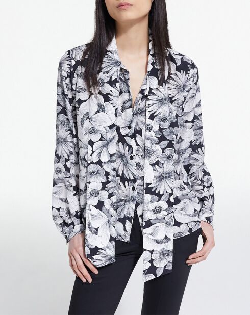 Chemise 100% Soie manches longues Print Romantic Garden noir/blanc