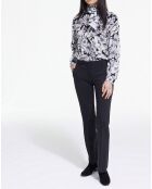 Chemise 100% Soie manches longues Print Romantic Garden noir/blanc
