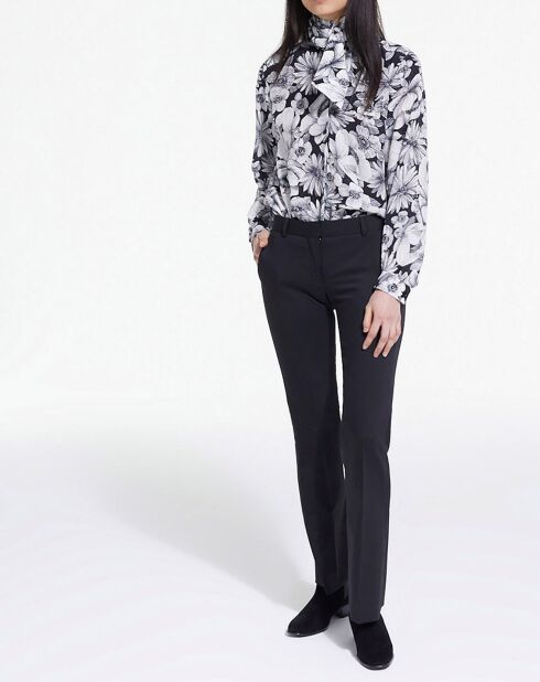 Chemise 100% Soie manches longues Print Romantic Garden noir/blanc