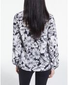 Chemise 100% Soie manches longues Print Romantic Garden noir/blanc